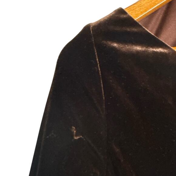 Rene Ruiz Brown Velvet Long Sleeve Cut Out Midi Cocktail Dress Size 0 - Picture 12 of 15